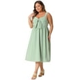 thumbnail image 3 of DARING DIVA Plus Size Cute Bow Flowy Back Smocked Midi Cami Dress 1X Green, 3 of 6