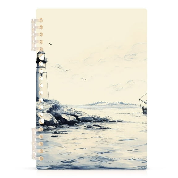 Spiral Journal Notebook Ship in Sea Landscape College Ruled Notebook 8.3" x 5.7" A5 Lined Thick Paper Page