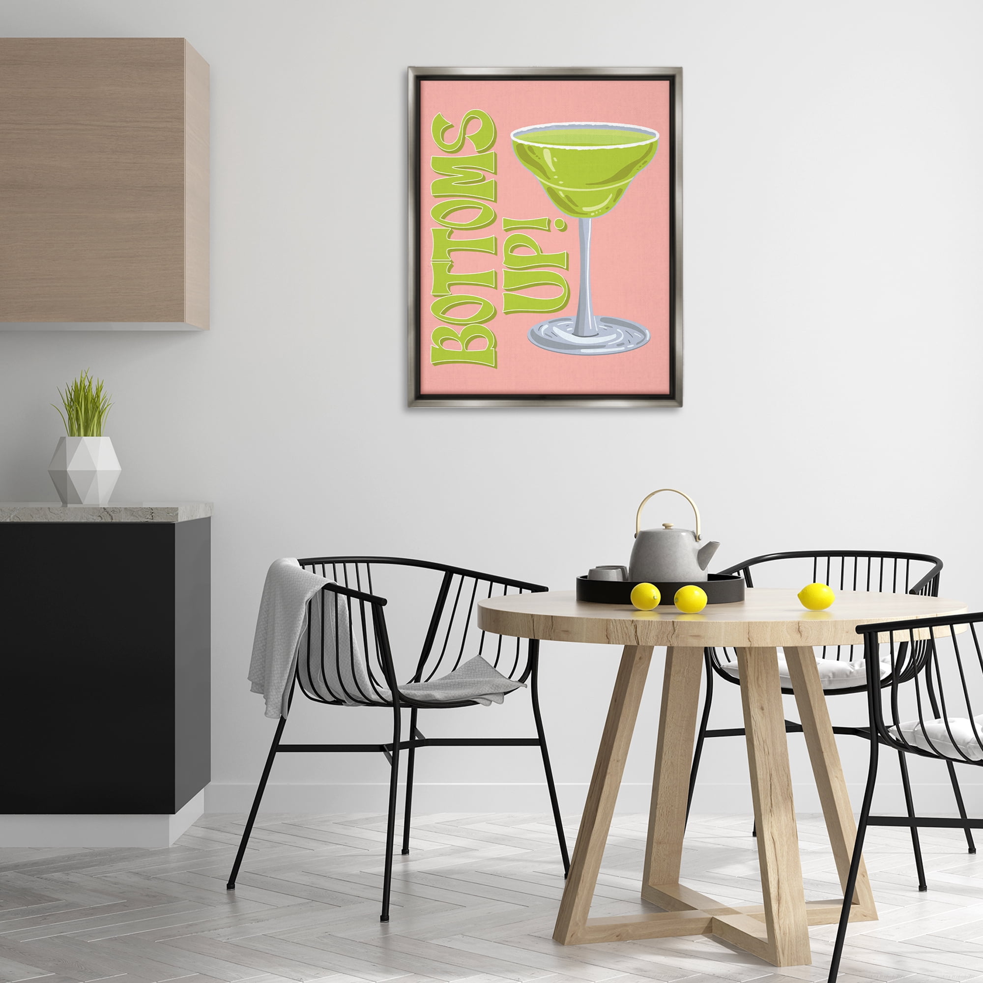 Stupell Industries Bottoms Up Cocktail Food & Beverage Painting Gray Floater Framed Canvas Art Print Wall Art, 25 x 31