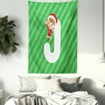 thumbnail image 3 of Christmas Alphabet Tapestry, Demonstration of a J Letter and a Happy Girl on Stripes, Wall Hanging for Bedroom Living Room Dorm Decor, 60W X 80L Inches, Green Dark Coral and White, by Ambesonne, 3 of 5