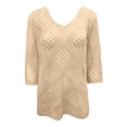 thumbnail image 5 of Women's Plus Size Summer Lightweight Casual Batwing Sleeve Lace Hollow Out Oversized Slouchy Soft Comfortable Breathable Elegant Knit Pullover Sweater Cardigan Tunic Top(Khaki,XXL), 5 of 6
