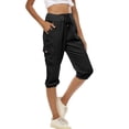 thumbnail image 3 of Haite Ladies With Pockets Solid Color Cargo Pants Lounge Drawstring Trousers Beach Elastic Waisted Beam Foot Capri Pant, 3 of 4