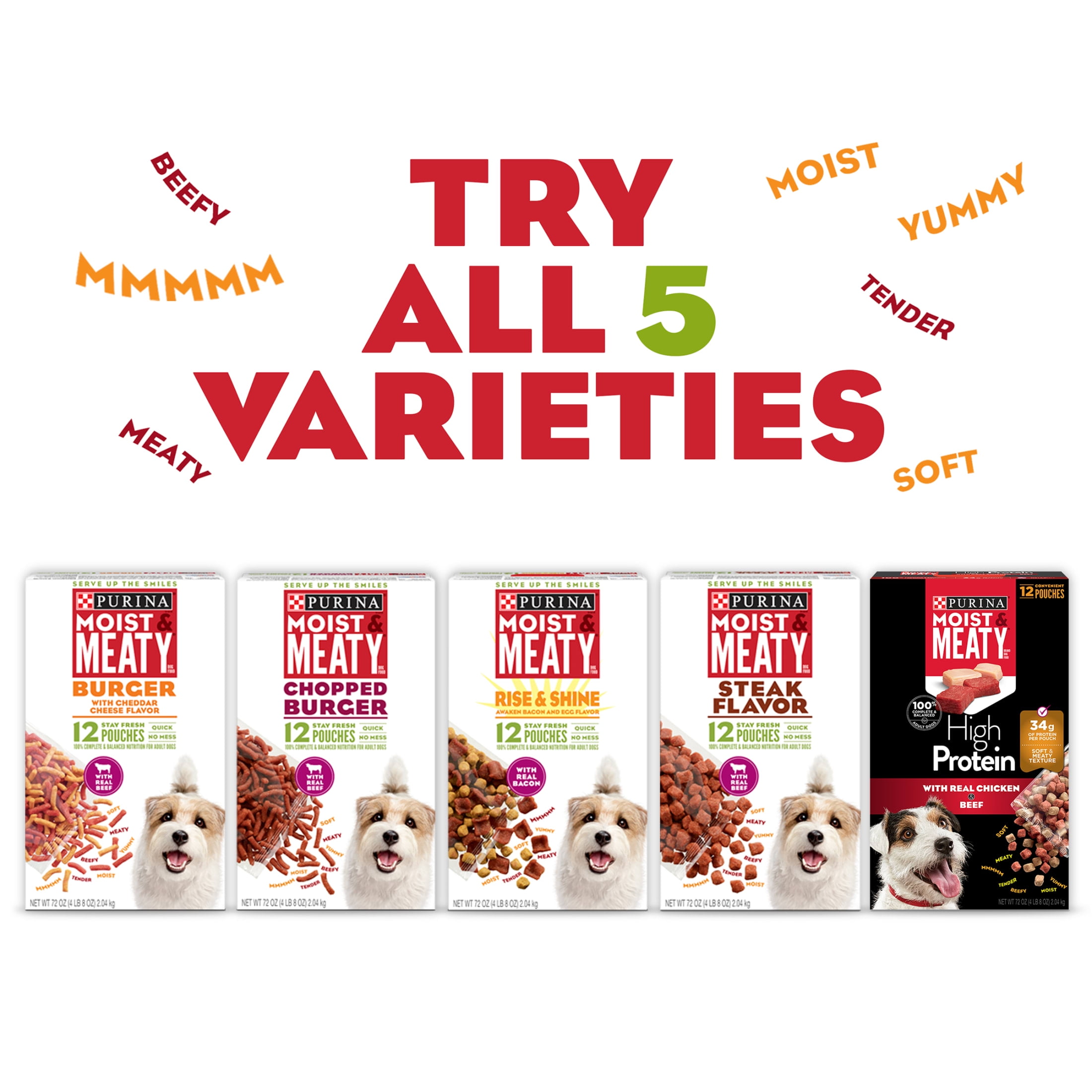 Purina Moist Meaty Dry Dog Food Soft Beef Burger with Cheddar Cheese 12 oz Pouches 5 Pack Walmart