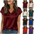 thumbnail image 4 of Rutainlusire Womens Trendy Comfy Smooth V-Neck Short Sleeves T-Shirts Blouses Tops Women's Fashion Solid Color Leisure Summer T-shirt V-neck Leisure Tops Satin Shirts, 4 of 4