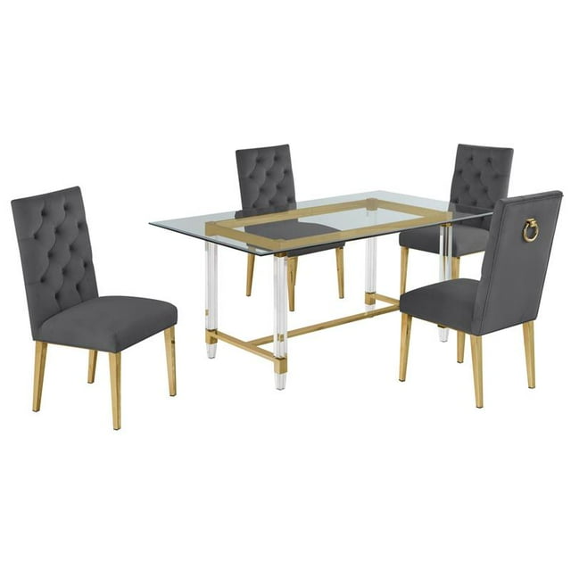 5pc. 68" x 40" Glass Dining Set with 4 Chairs and Gold Stainless Steel
