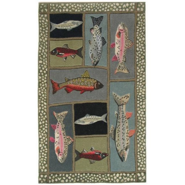 Home Fires AR-CY086E 5 ft. x 7 ft. Mountain Trout Indoor Hand Hooked Area Rug - Sage Green