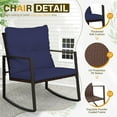 thumbnail image 4 of LiteHaven 3 Piece Outdoor Rocking Bistro Set Black Wicker Furniture Porch Chairs Conversation Sets with Glass Coffee Table Dark Blue, 4 of 10