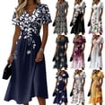 thumbnail image 4 of Minjewel Ladies Floral Casual Fashionable Short Sleeve V-Neck Dress for Spring Summer Women's Daily Casual Wear,Pink,XL, 4 of 6