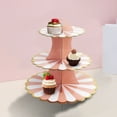thumbnail image 4 of Three Tier Paper Foil Cake Stand Petal Pink Party Celebration Dessert Display 11.93 Inch, 4 of 6
