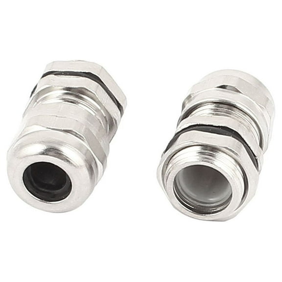 2 Pcs 12mm Dia PG7 Water Resistant Stainless Steel Cable Gland Joint Silver Tone