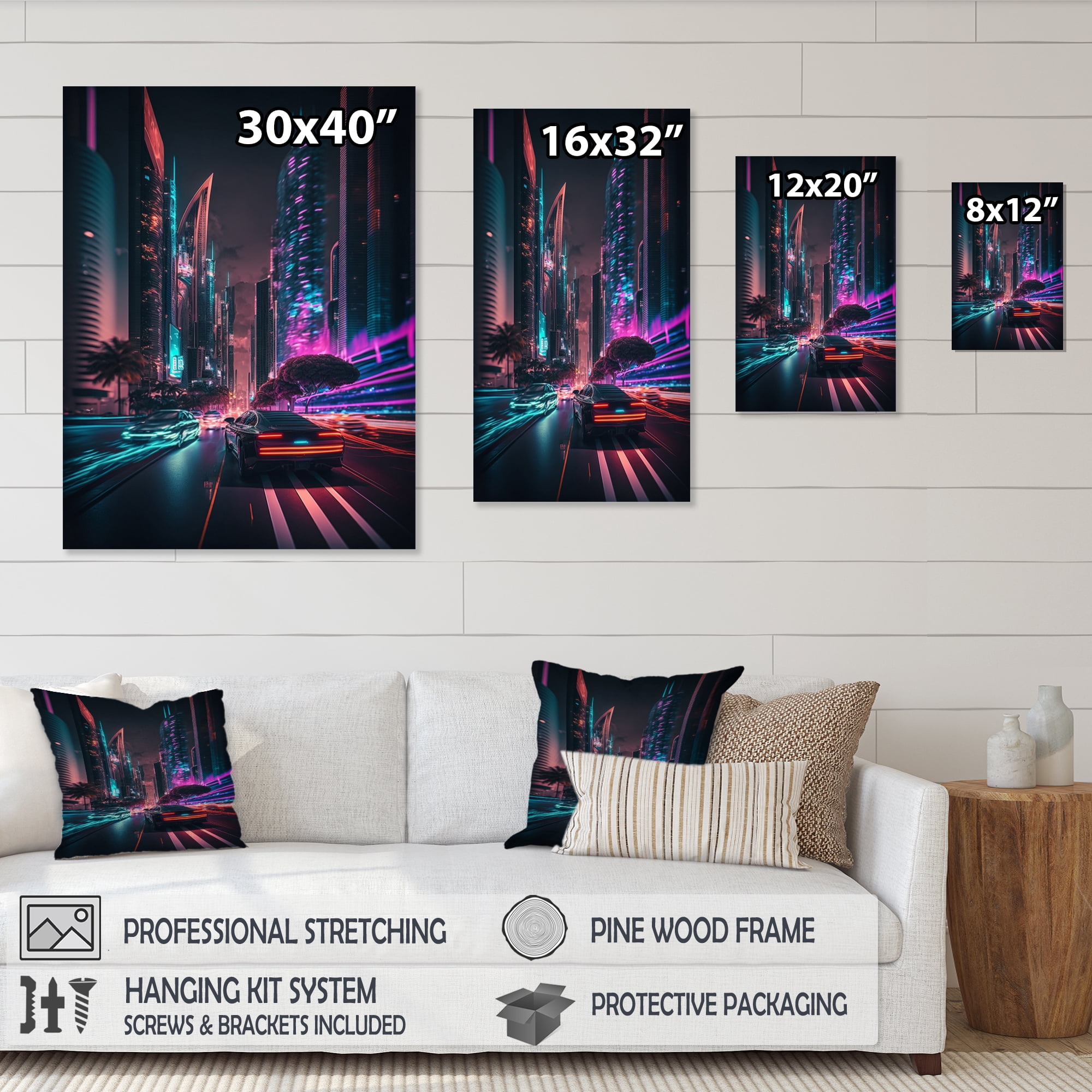Designart Futuristic Miami Neon Art II Canvas Wall Art