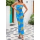 thumbnail image 5 of Vestido largo PRETTYGARDEN sin tirantes con estampado floral para mujer, azul XL, 5 of 9