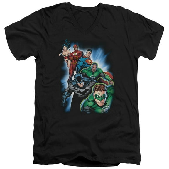 JLA Justice League Heroes Unite S/S Adult V-Neck Black