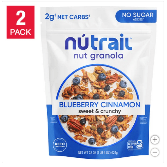 NuTrail No Sugar Added Keto Nut Granola Blueberry Cinnamon 2-pack (22 oz. each)