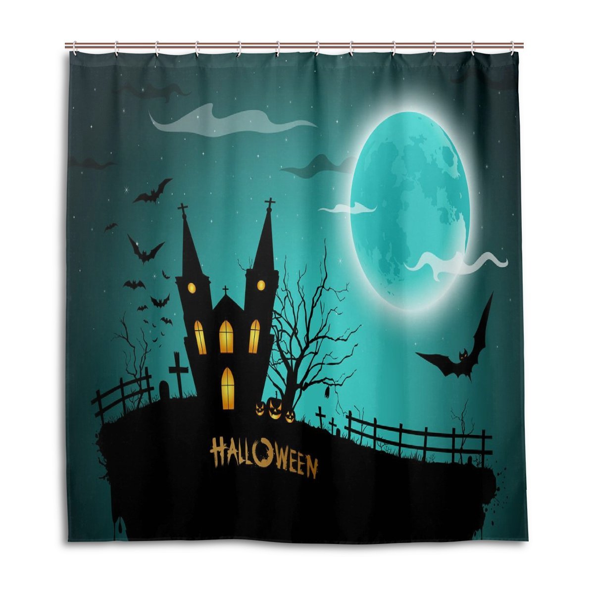 POPCreation Halloween Night Shower Curtain Waterproof Bathroom Shower