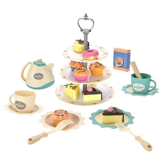 25 piezas Juego de té para niños Juego de té Juego educativo de plástico Juguetes de cocina Estimulan la imaginación Juego de té de la tarde para niño Sunnimix Juego de roles de simulación