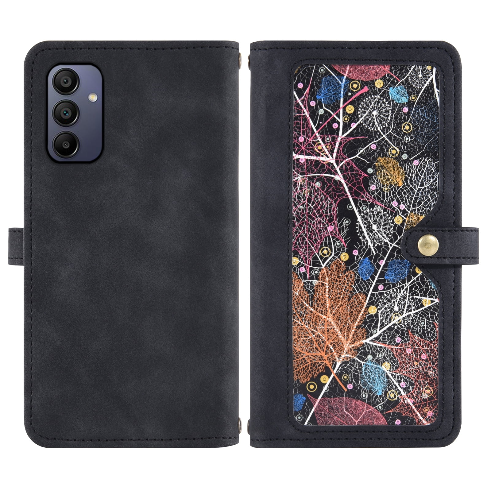 Asuwish Phone Case for Samsung Galaxy A15 5G/4G Wallet Cover With Tempered Glass Screen Protector Crossbody Wrist Strap Flip Pattern Zipper Credit Card Holder Stand Cell A 15 G5 15A Women Men Black