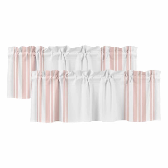 2 Pack Colorful Stripes Valance for Window Pink Wood Texture White Kitchen Valance Rod Pocket Short Curtain Topper Decorative Window Treatment for Living Room Bedroom 54"x18"