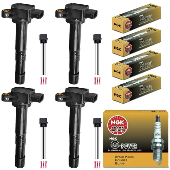 Set of 4 ISA Ignition Coil & 4 Spark Plug & 4 Ignition Coil Connector Compatible with Honda Acura 2006-2011 CR-V Element CSX l4 2.0L 2.4L Replacement For UF583,UF311