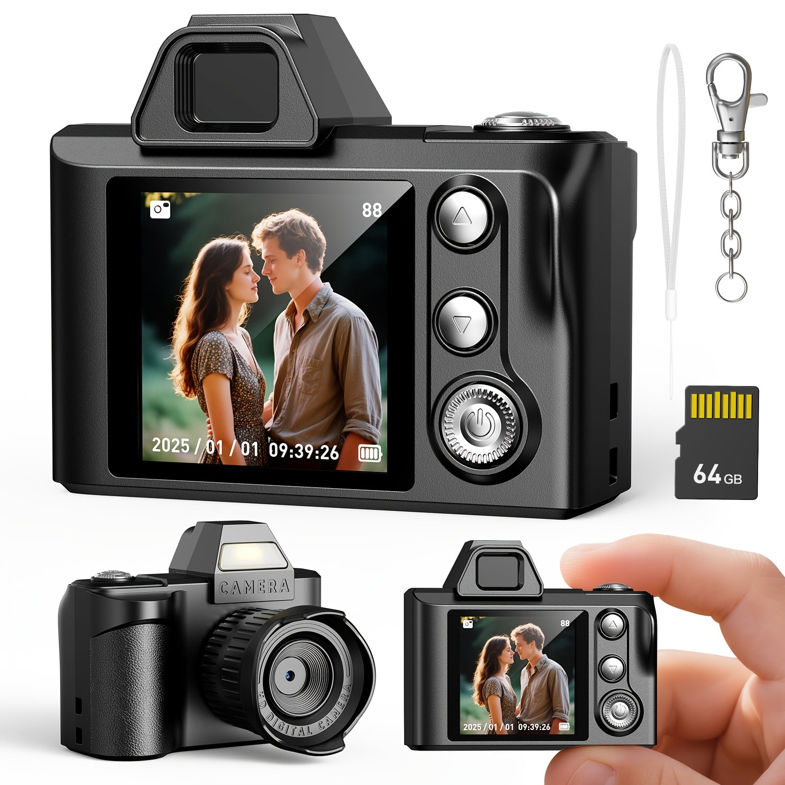 Mini Digital Camera 1080P HD with 64GB SD Card, Auto Fill Flash, Portable Point and Shoot Video Camera for Travel Vlog, Daily Recording, Beginner Friendly Vintage Travel Photography