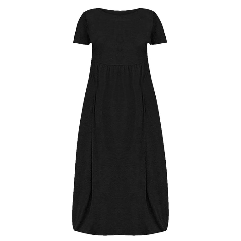 Maxi Dress for Women,Plus Size Dresses T Shirt Short Sleeve Solid Color  Black L Xhshgfbi - Walmart.com