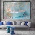thumbnail image 2 of Mudket Pastel Blue Bathroom Bathtub with Pink Flowers Canvas Wall Art, Floral Botanical Wall Decor, Framed Ready to Hang Artwork for Bathroom Spa - 12"L x 8"W, 2 of 10