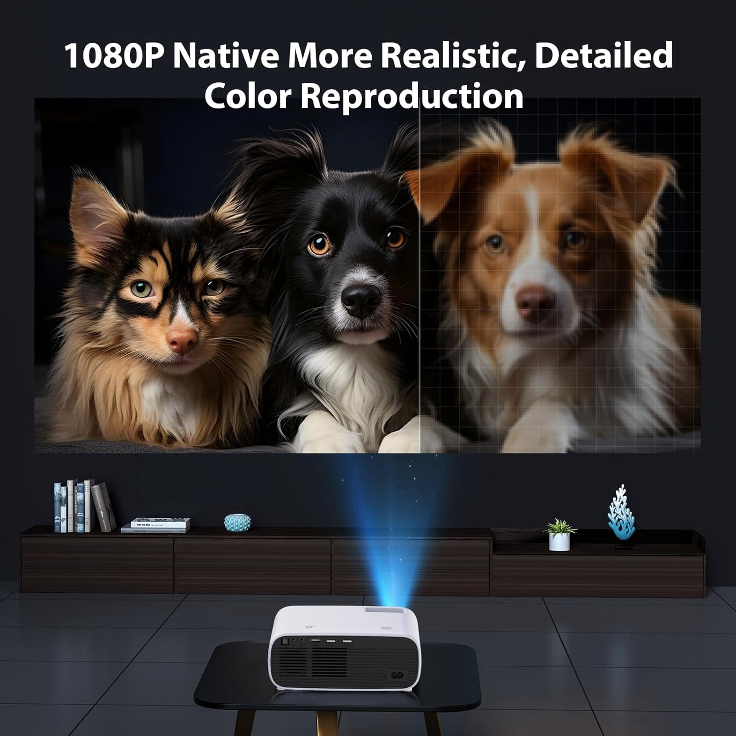 Kanstar Native 1080P Projector with 5G WiFi and Bluetooth, 500 ANSI Outdoor Portable Movie Projector for Home Theater