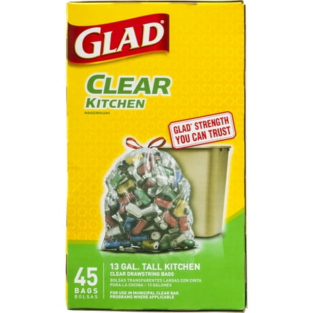 Glad Tall Kitchen Drawstring Recycling Bags 13 Gal Clear Trash Bag 45 Ct