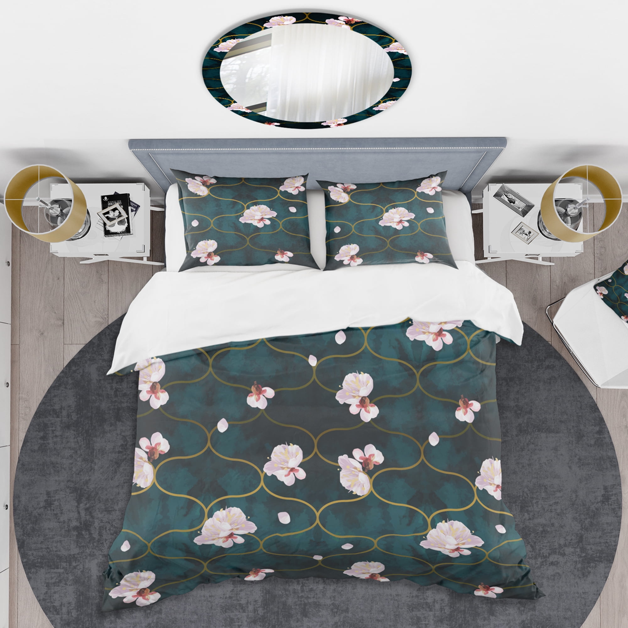 Designart 'Retro Pink Flower Pattern II' Mid-Century Modern Duvet Cover Set