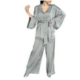 thumbnail image 2 of Itsame Pajamas 2pcs Sets for Womens Long Sleeved Sleepwearshirt and Pants Sleepwear Set Solid Color Women Casual Home set Gray Size 2XL, 2 of 6