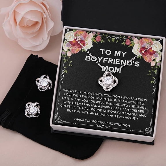 To My Boyfriend Mom Love Knot Necklace Birthday Card Mom to be a gift from daughter For Mother In Law Mother's Day Gifts For Boyfriend Mom