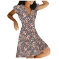 thumbnail image 1 of Fridja Robes d'Été pour Femmes à Col en V avec Imprimé Floral, Manches Courtes, Fermeture Éclair, 1 of 9