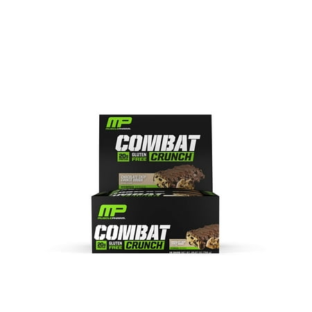 MusclePharm Combat Crunch Protein Bar, Multi-Layered Baked Bar, Gluten-Free Bars, 20 g Protein, Low-Sugar, Low-Carb, Gluten-Free, Chocolate Chip Cookie Dough Bars, 12 Servings 12
