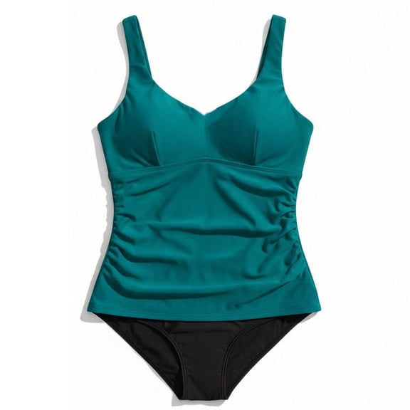 Kaemgyyd Womens Tankini Set Two Piece Swimsuit Scoop Neck Slimming Swim Top Bathing Suit with Bottoms Color Block Swimwear