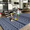 thumbnail image 6 of Yesfashion Carpets Area Rugs Washable Outdoor Rugs ,Double Sided Mat ,Waterproof and Sun Proof Plastic Grass Carpet for Backyard,Deck,Picnic Black blue/white 5*8ft A, 6 of 7