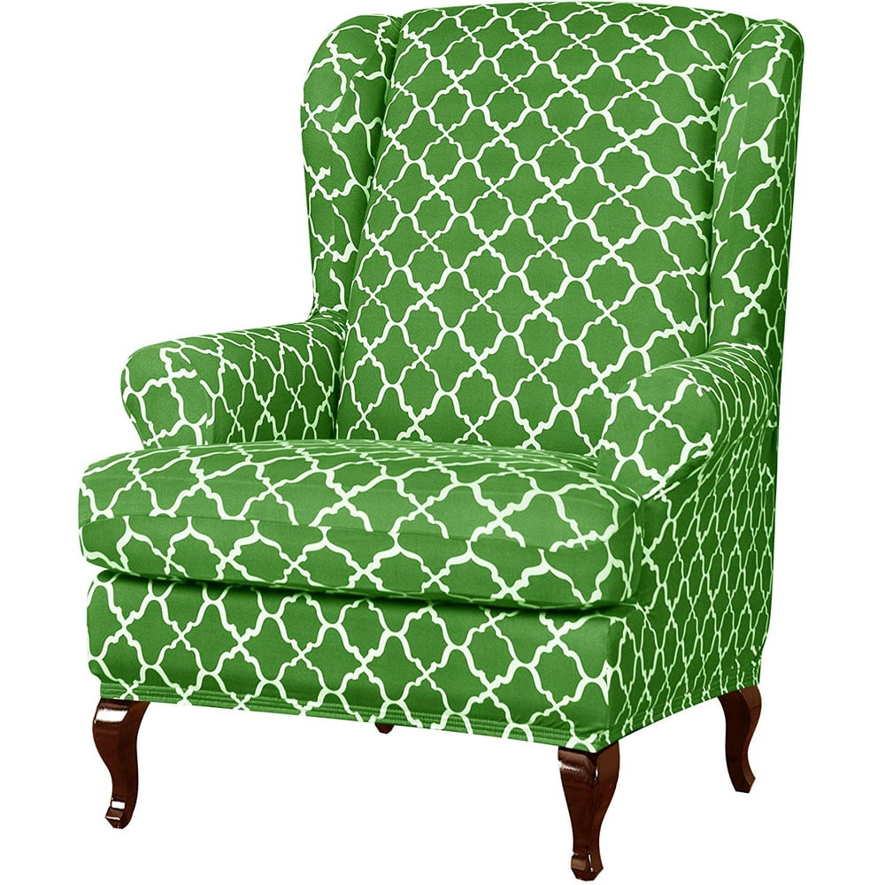 Subrtex Stretch 2Piece Elegant Geometric Wing Chair Slipcover, Bright