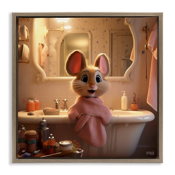 Stupell Industries Contemporary Mouse in Relaxing Bath Brown Floating Frame Canvas Art, 25 x 25, by RB