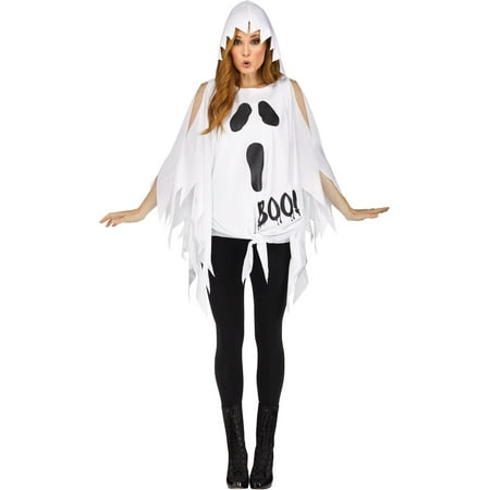 Womens Ghost Glitter Poncho Costume - Size One