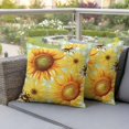 thumbnail image 4 of Spring Flowers Pillow Covers 2 Pack Watercolor Country Yellow Daisy Sunflower Floral Bee Green Plaid Pillowcase Waterproof Outdoor Throw Pillow Cover for Patio Garden Square Cushion 24”x24”, 4 of 9