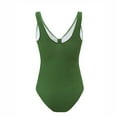 thumbnail image 4 of WCMZJ Women One Piece Swimsuit Solid Ribbed Textured Monokini Swimwear V Neck Low Back Bathing Suit Army Green L, 4 of 4