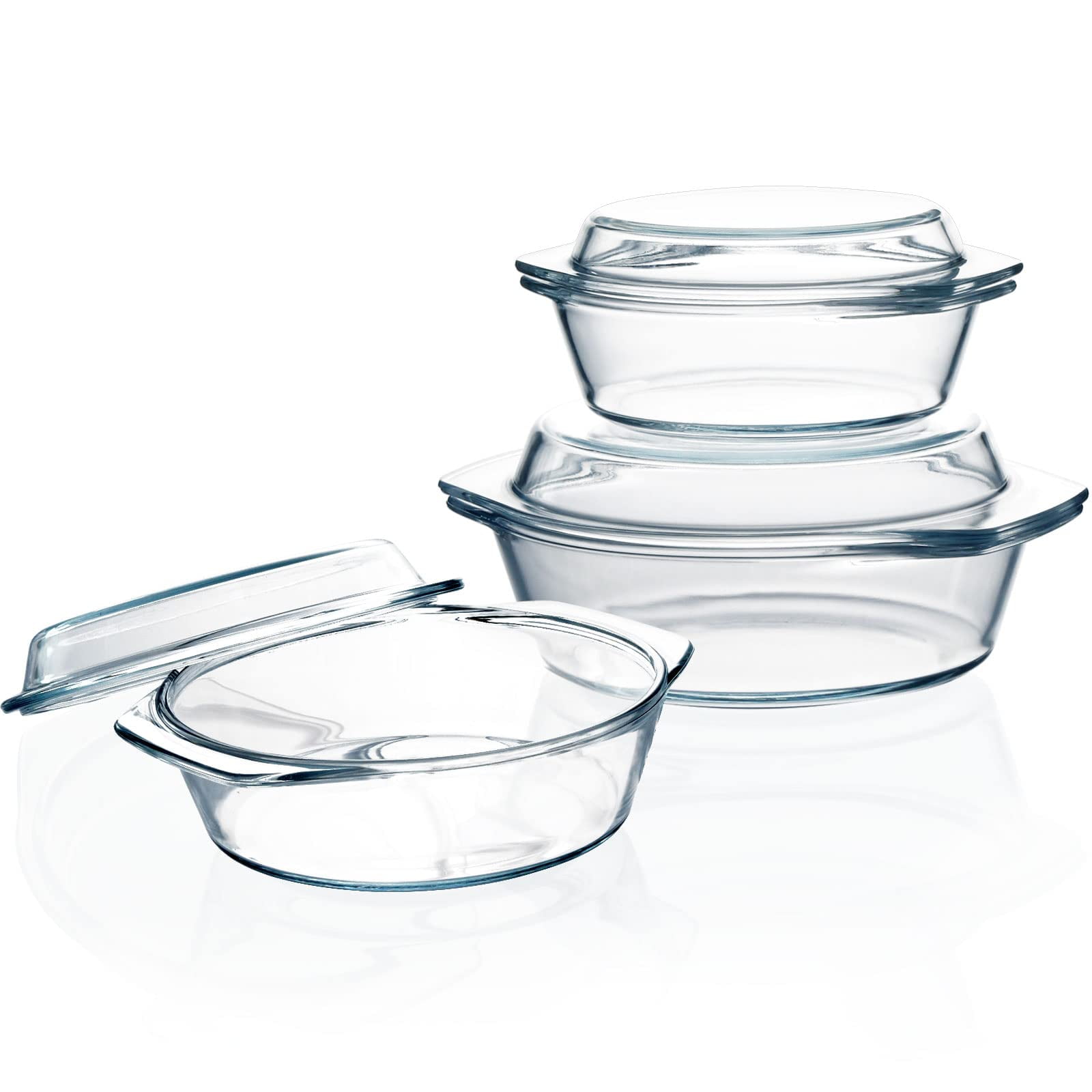 Clear Round Glass Casserole Dish With Lid Lidded Glass Casseroles Bakeware with Glass Lid Glass Casserole Bowl Set of 3 0.65L 1L 1.4L Walmart