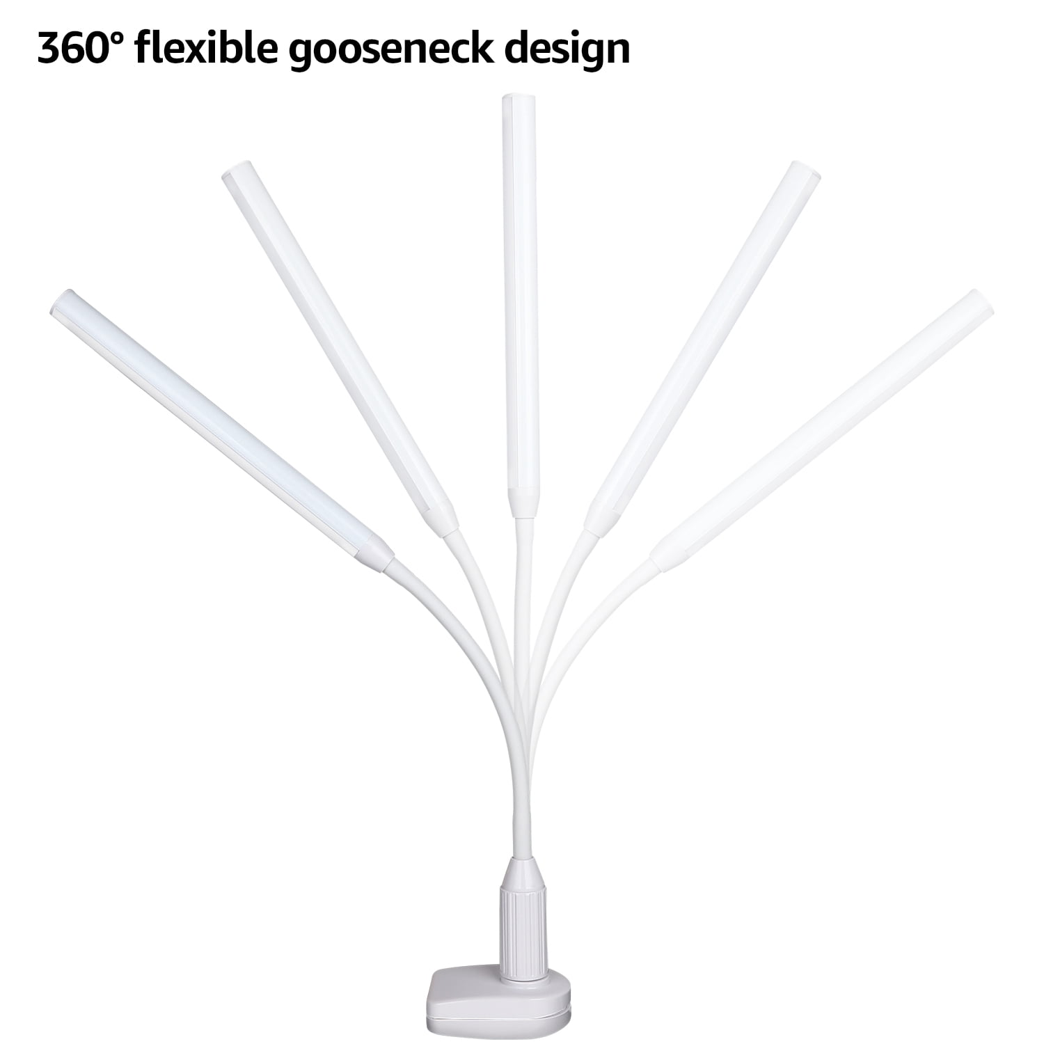 TORCHSTAR 5W Dimmable Flexible Study Clamp Desk Lamp, 26 LEDs Eye-Care Touch Sensitive Light with Memory Function, 4000K Cool White, USB Powered, ETL-Listed Power Adapter, 30,000hrs Lifespan，White