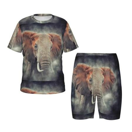 Luyuia Elephant in Smoke Print Girls  2-Piece Tie-Dye Pajama Set  Cute Summer Loungewear with Shirt and Tank Shorts Nightwear-4X-Large