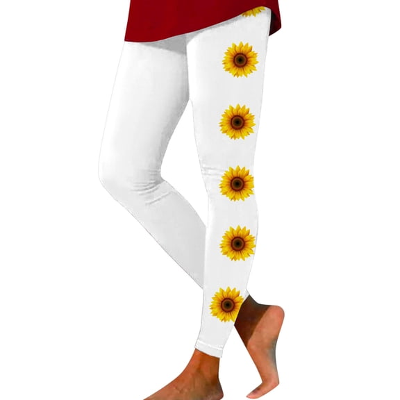 GHSOHS Leggings for Women Black Leggings Sunflower Print Tights Seamless Lifting Workout Leggings High Waisted Yoga Pants Comfy Capris Yellow Leggings for Women White Jeggings Capris Pants C,L