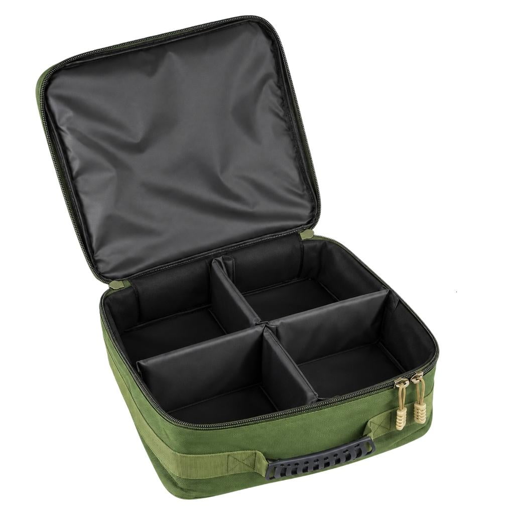 Green Fishing Reel Storage Bag with a Stitched Grip Handle for Carrying