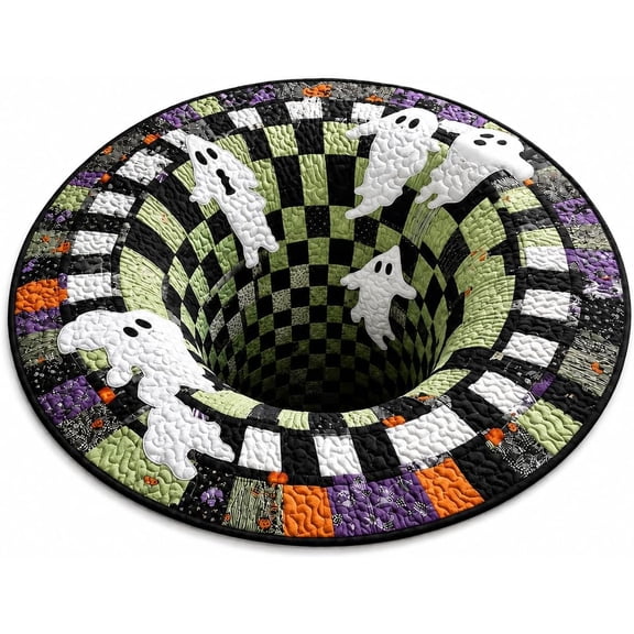3D Skeleton Vortex Quilted Round Halloween Rug, 3D Halloween Vortex Rug, Soft Velvet Round Mat, Quilted Texture, Non-Slip Backing, Indoor Halloween Home Decor
