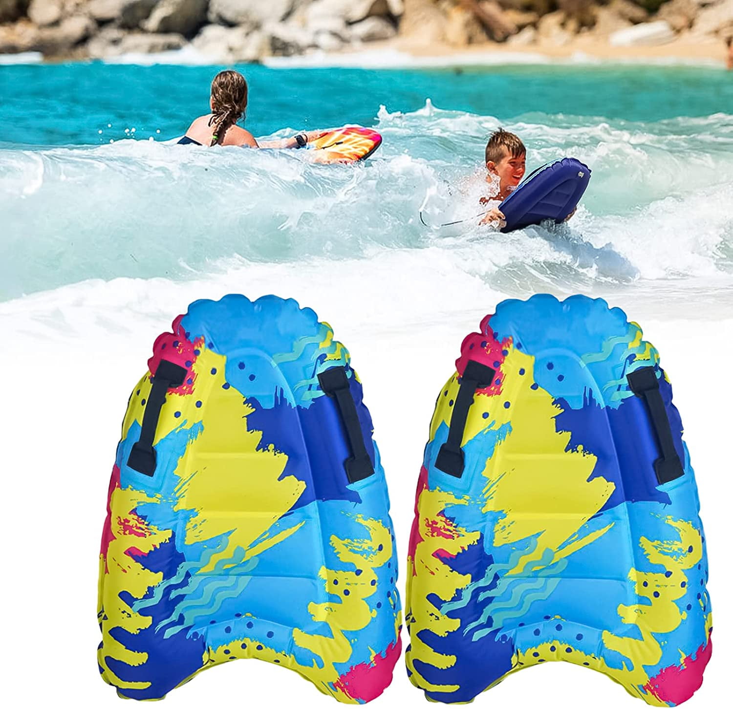 2PCS Inflatable Surfboard Portable Bodyboard with Handles Lightweight