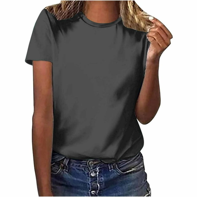 AherBiu T-Shirts pour Femmes, Basiques, Couleur Unie, Col Ras du Cou, Manches Courtes, Coupe Ample, Confortables, T-Shirts d'Été, Hauts