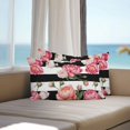 thumbnail image 3 of Pink Flower Outdoor Pillow Covers 20x12 Inch Lumbar Pillow Covers Set of 2 Waterproof Decorative Throw Pillow Cases Black White Stripesvintage Floral Cushion Covers for Patio Furniture Garden Couch, 3 of 8