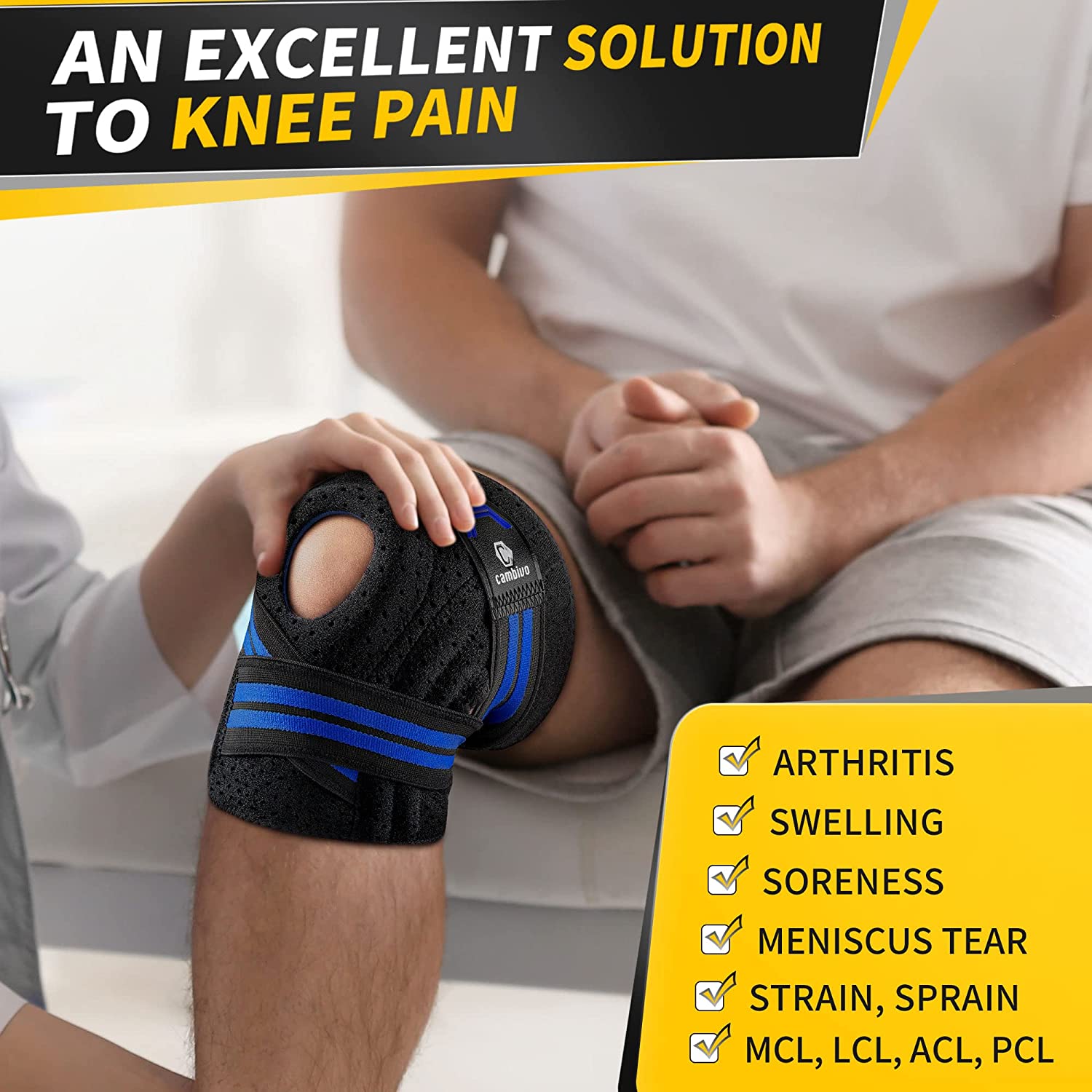 Cambivo Knee Brace with Side Stabilizers, Size L photo 4
